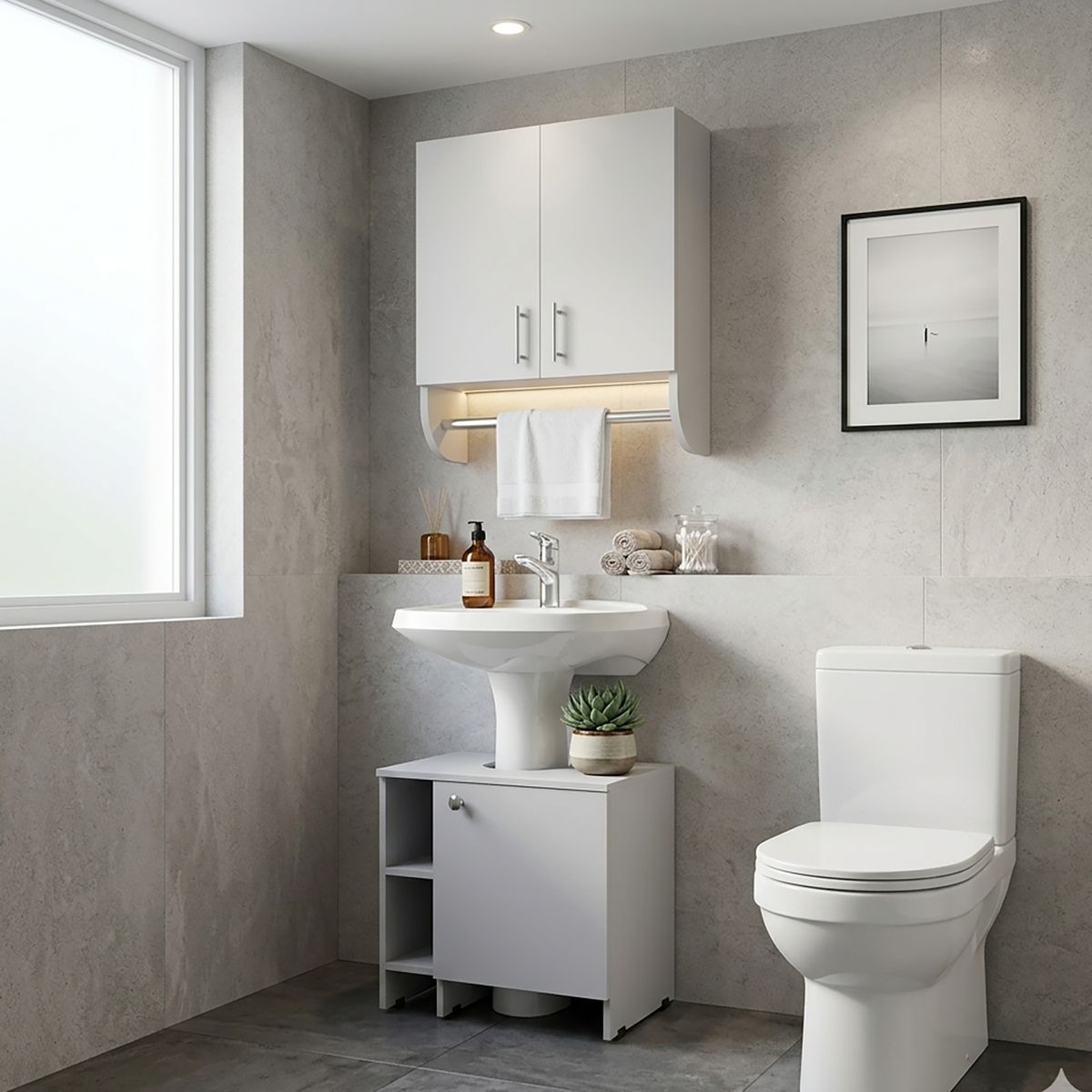 TUHOME - Botiquín Baño con Lavamanos Blanco