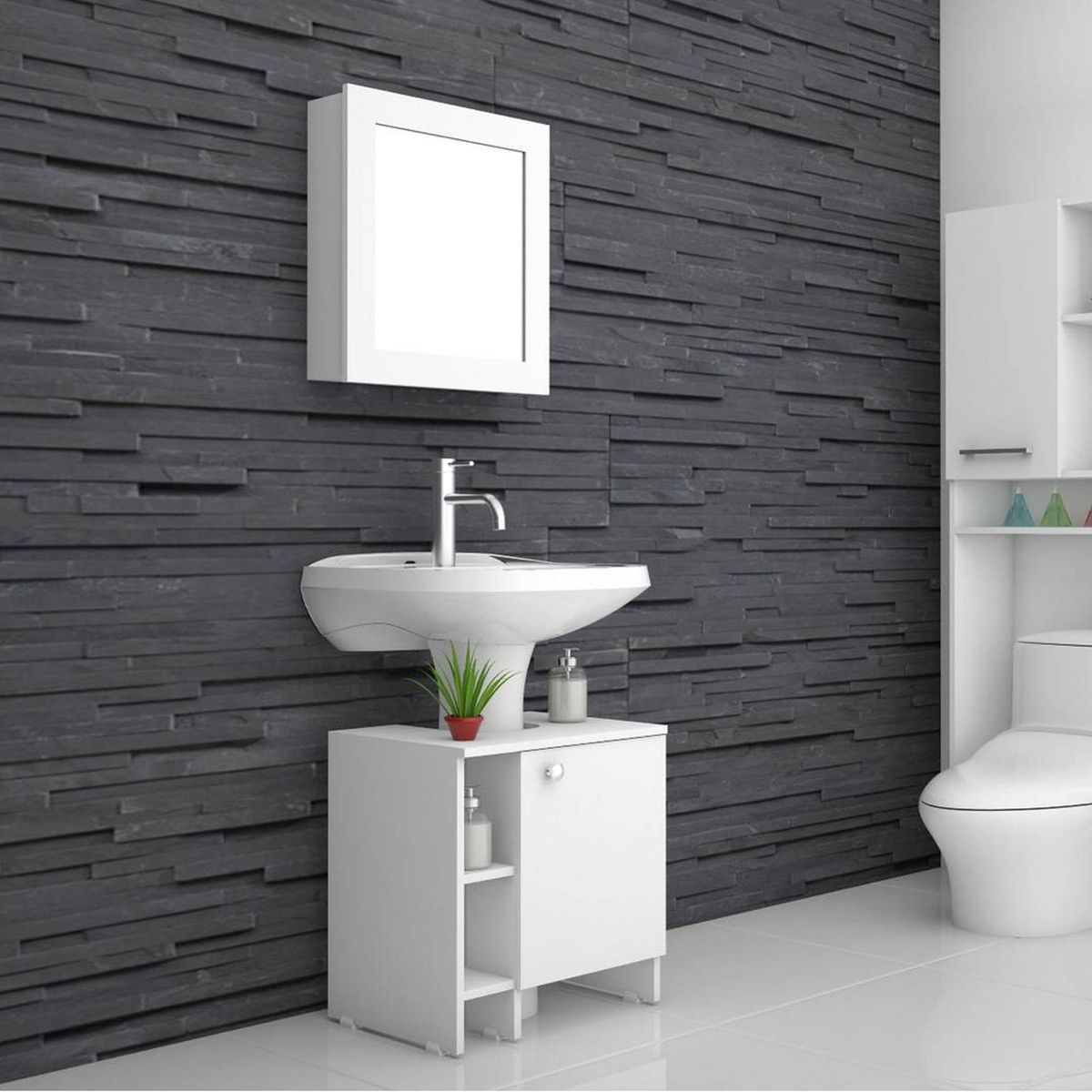 TUHOME - Botiquín Para Baño con Lavamanos Blanco