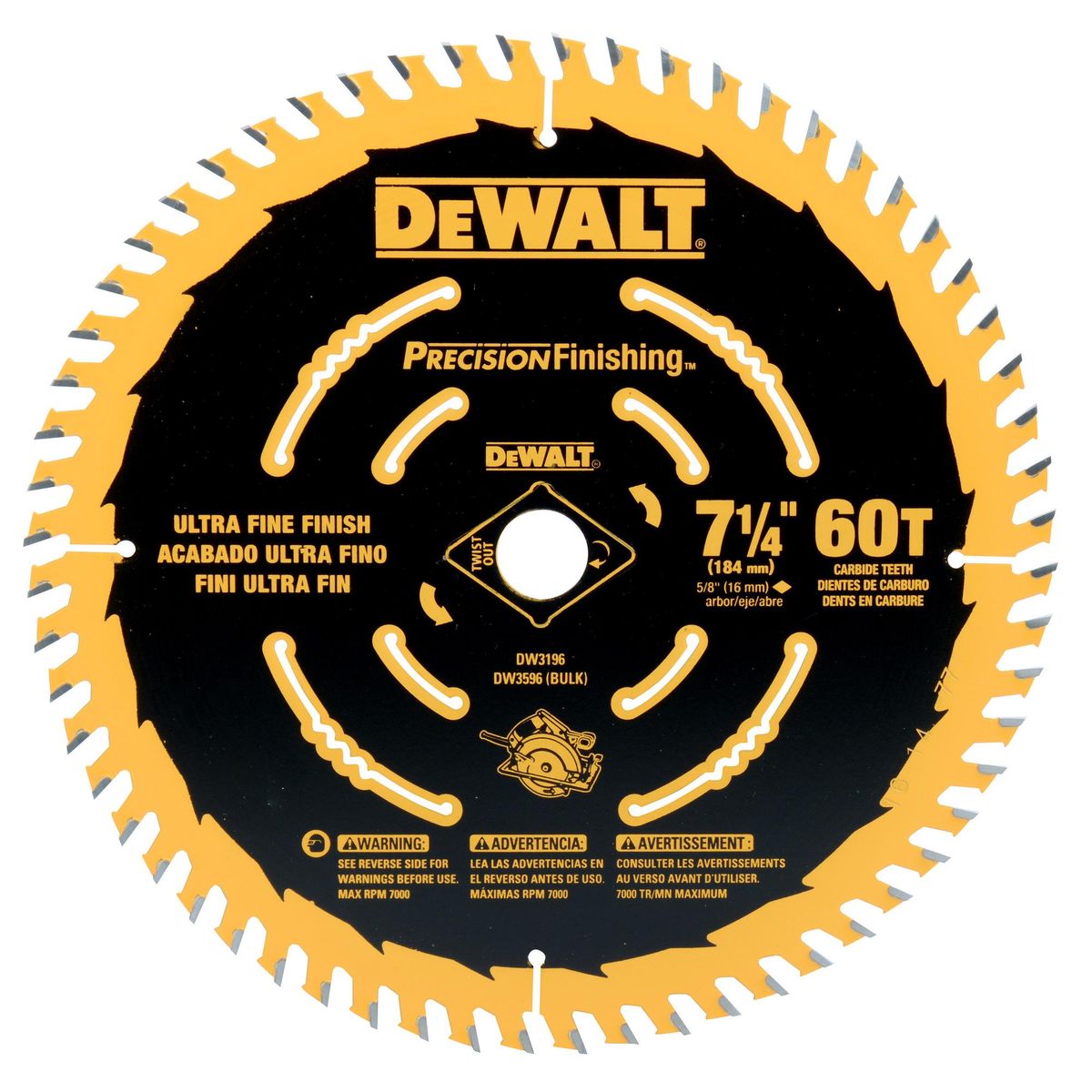 DEWALT - Disco de sierra circular 7 1/4" 60 dientes
