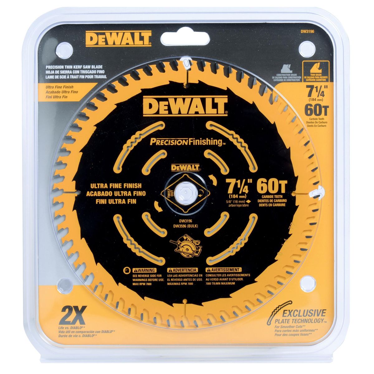 DEWALT - Disco de sierra circular 7 1/4" 60 dientes