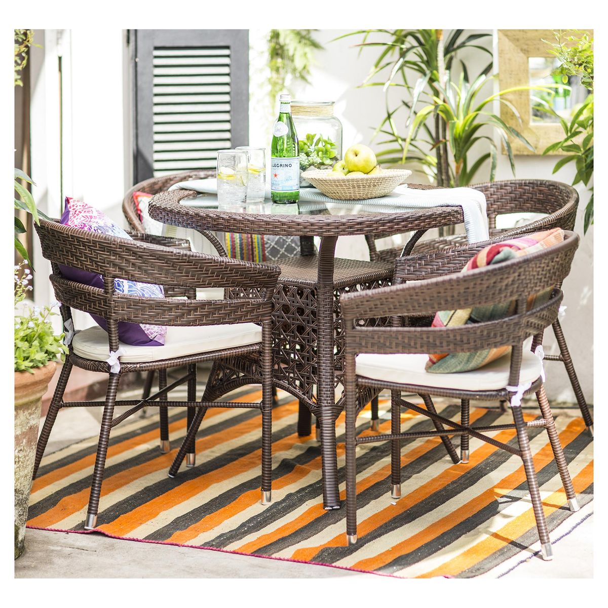 GRUPO LINK - Juego de Comedor de Terraza Soho 4 Personas Café