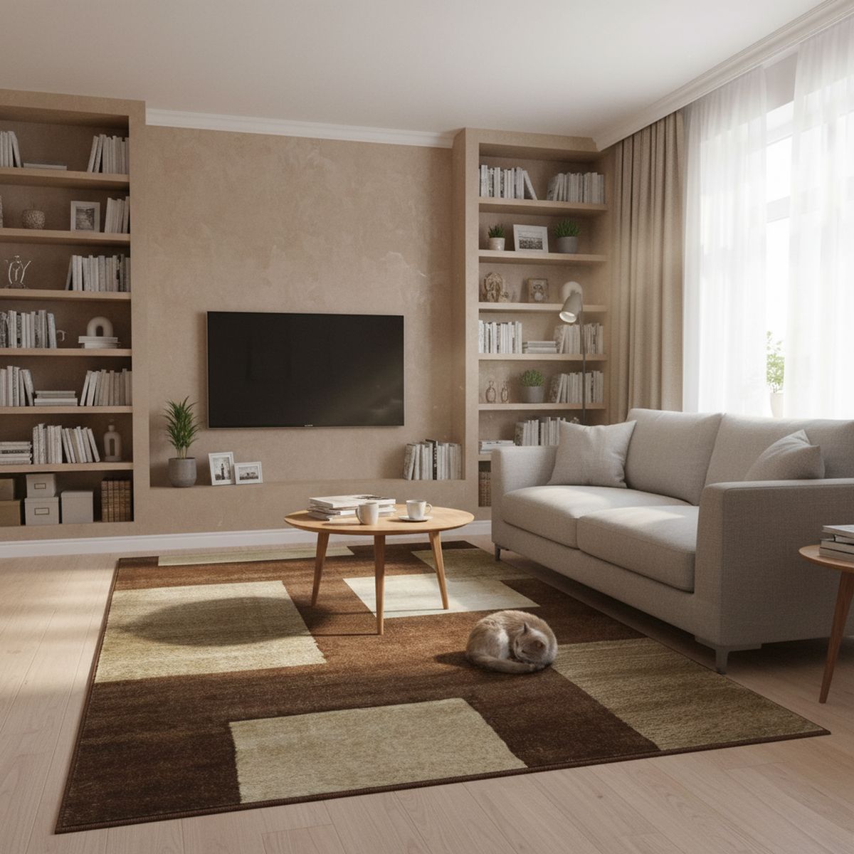 JUST HOME COLLECTION - Alfombra Carrera Cuadros 150x220 cm Polipropileno Café