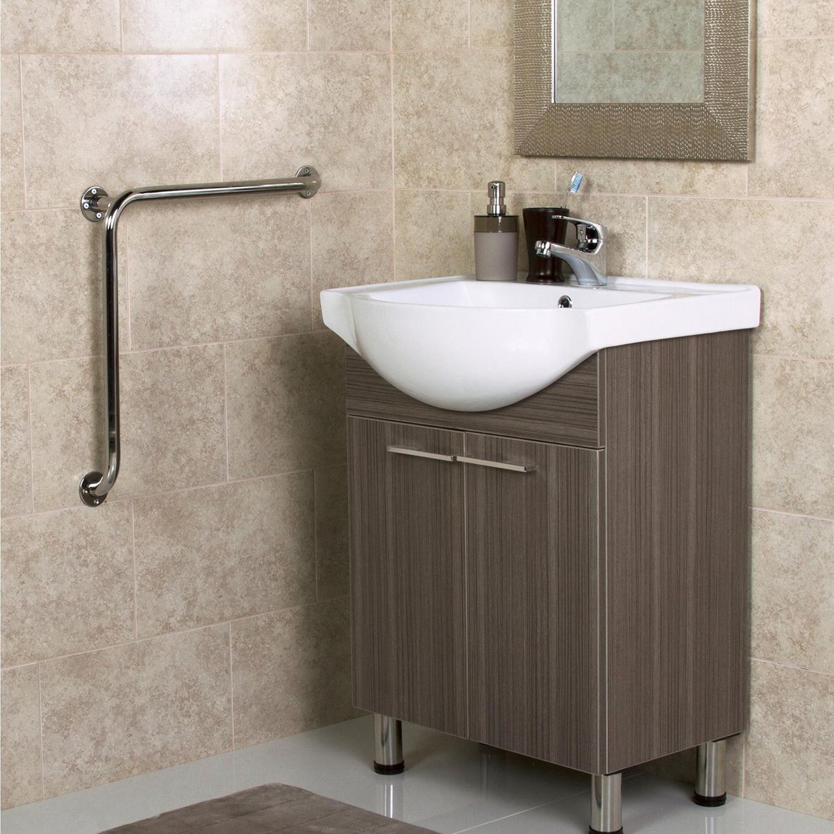 AUSIN - Barra de seguridad angulada para baño plateado