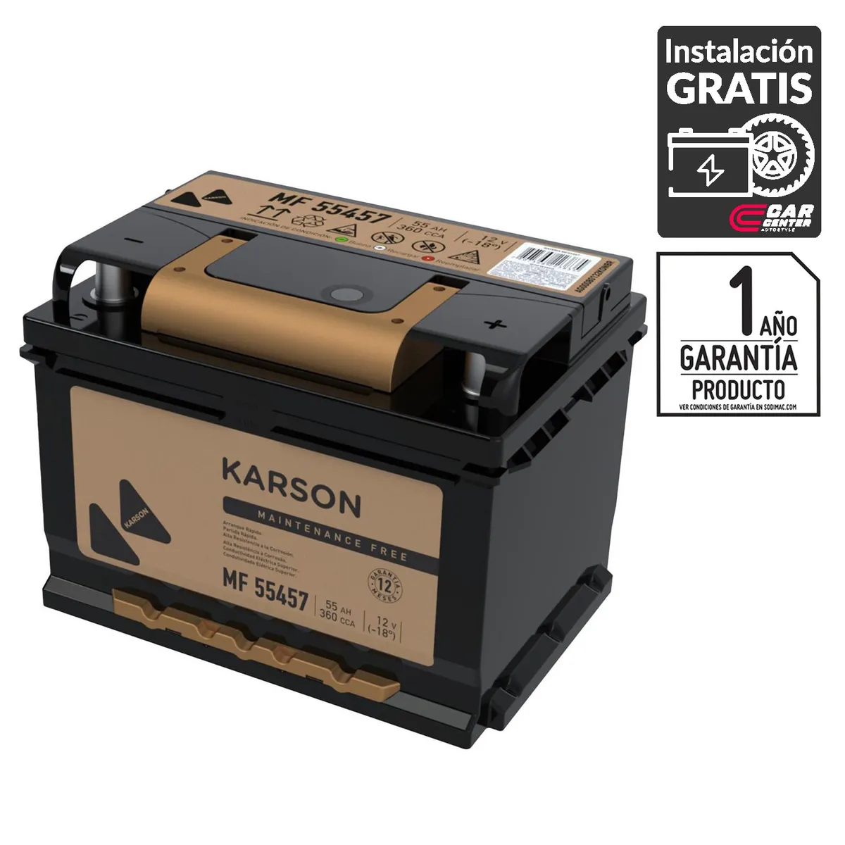 KARSON - Batería de Auto 55 Ah Positivo Derecho 360 CCA