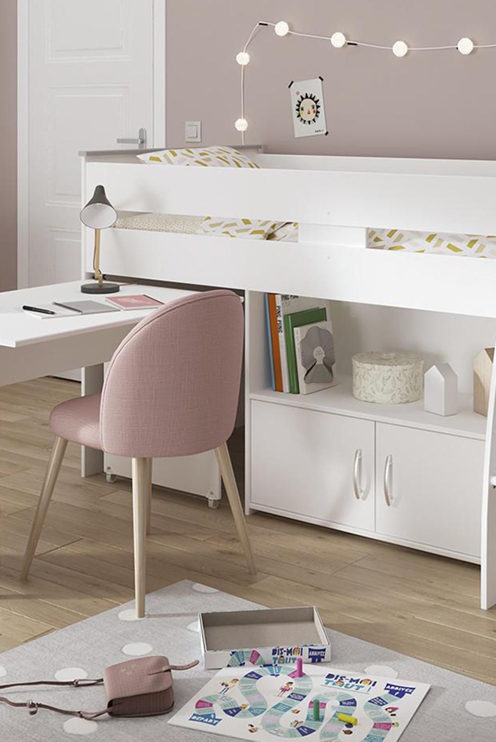 HOMY - Cama 1,0 plaza 183x206x185 escritorio multifuncional blanca