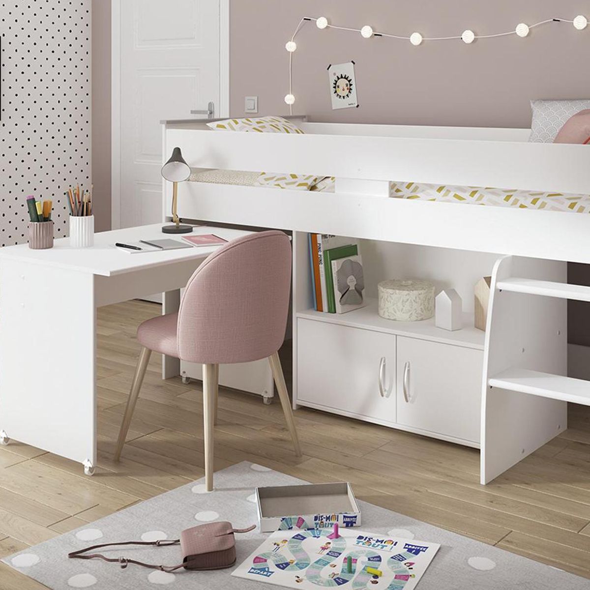 HOMY - Cama 1,0 plaza 183x206x185 escritorio multifuncional blanca