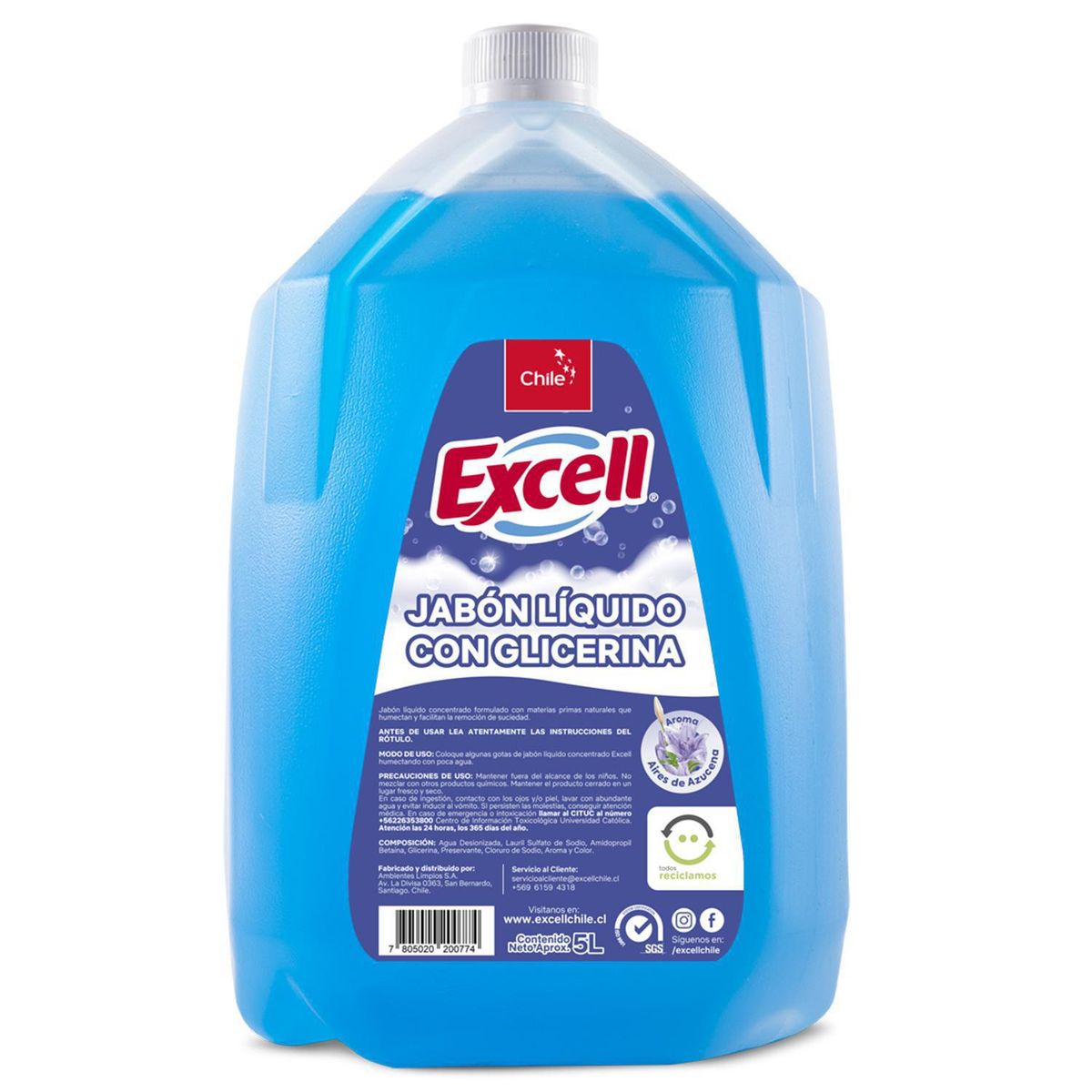 EXCELL - Jabón Líquido Excell Glicerina para Manos Bidón 5 Litros