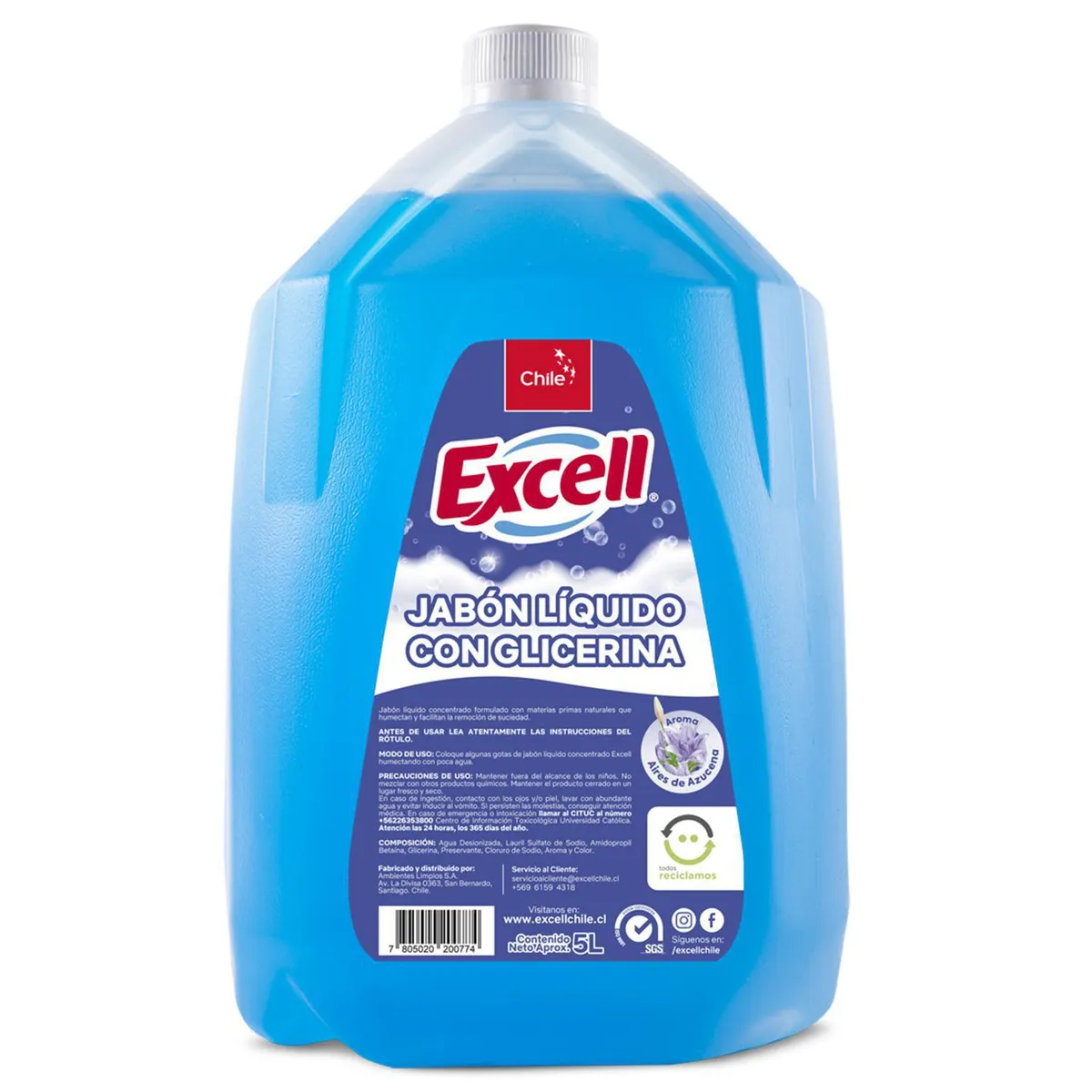 EXCELL - Jabón Líquido Excell Glicerina para Manos Bidón 5 Litros