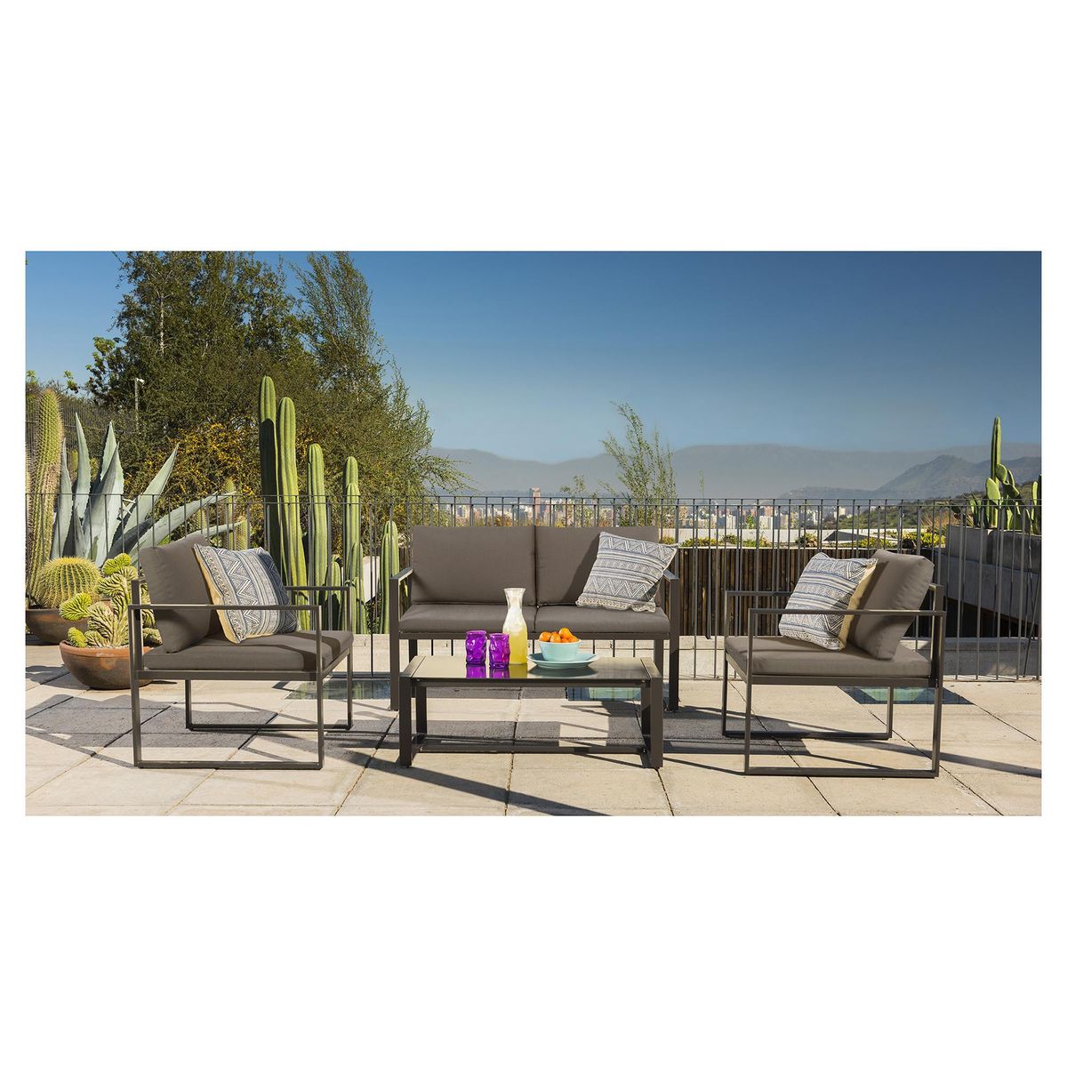 JUST HOME COLLECTION - Juego de Living de Terraza Long Beach 4 Personas Tabaco