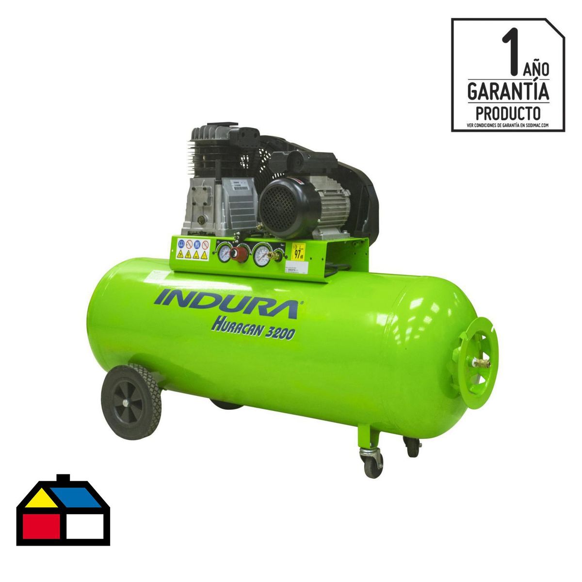 INDURA - Compresor de Aire Portátil 3 HP 200 Litros Huracan 3200