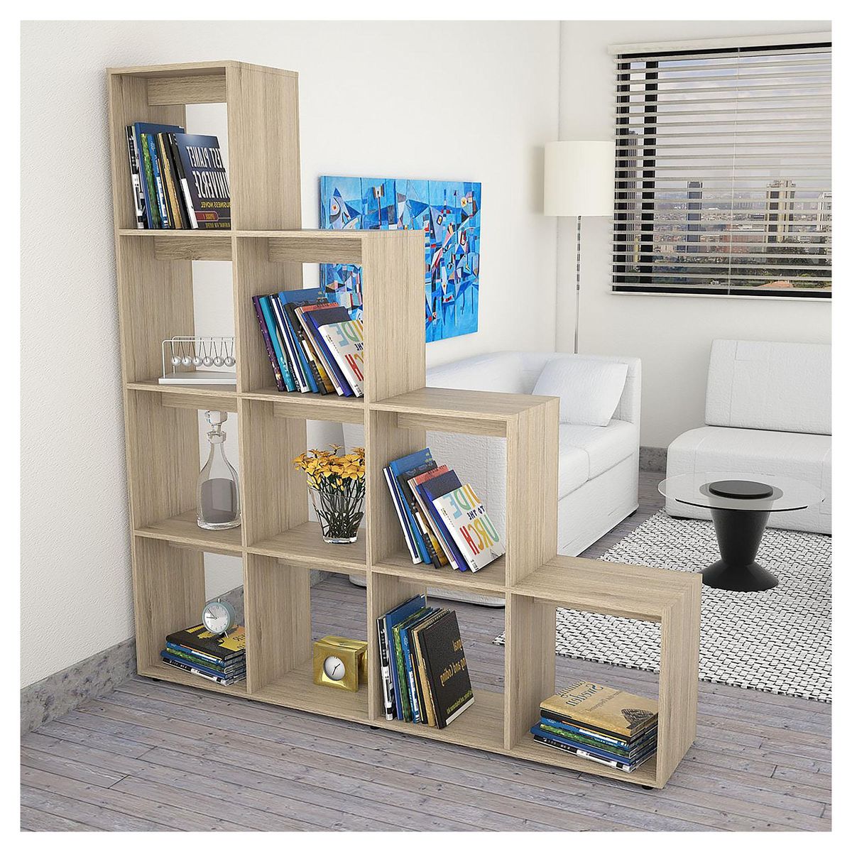 TUHOME - Librero Escalera Melamina 10 Nivel(es) 156x170x30 cm Rovere