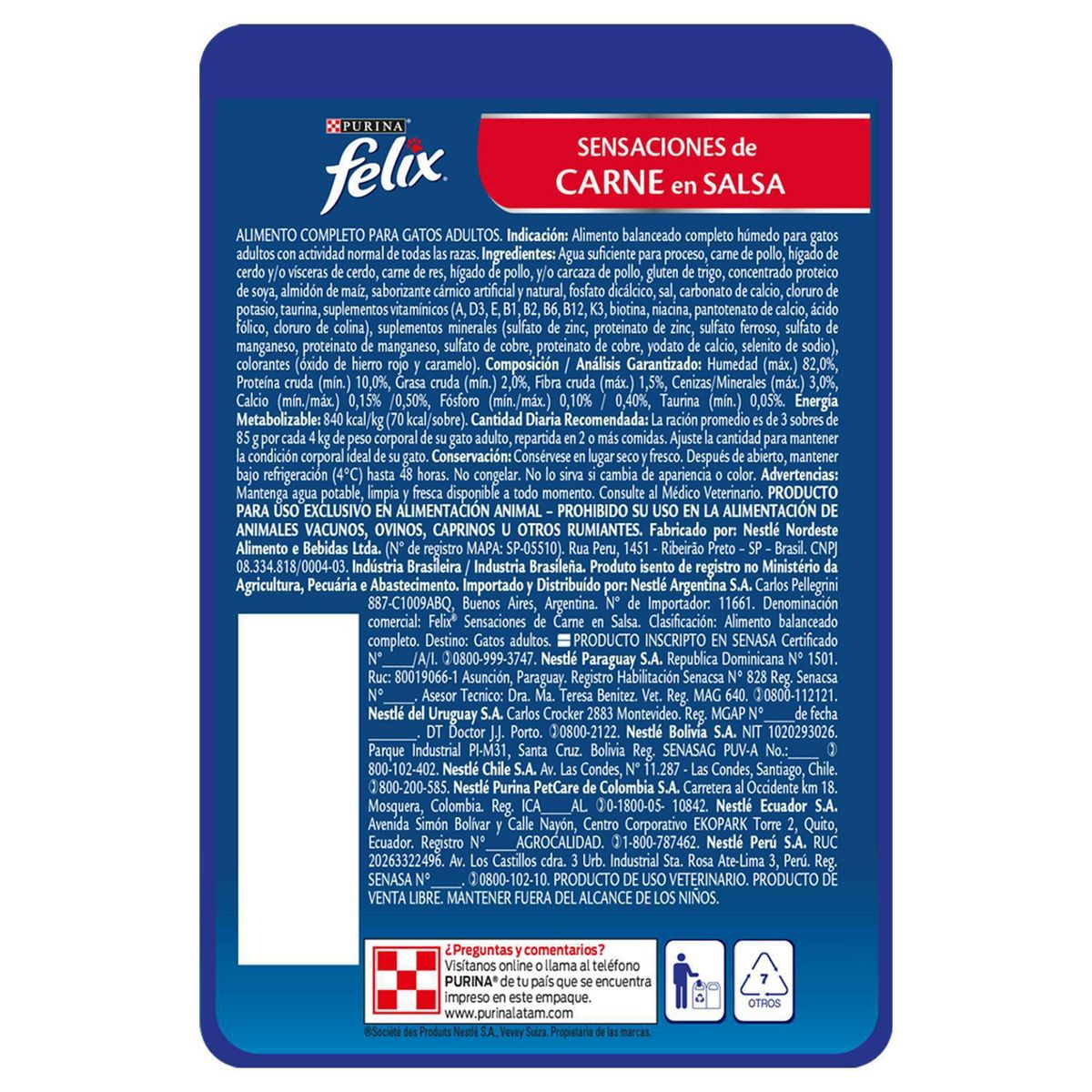 FELIX - Alimento húmedo para gato adulto 85 g carne