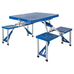 KLIMBER - Mesa Plegable Maleta con Bancos Rectangular 134x66x82 cm Azul