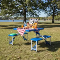 KLIMBER - Mesa Plegable Maleta con Bancos Rectangular 82 cm Azul