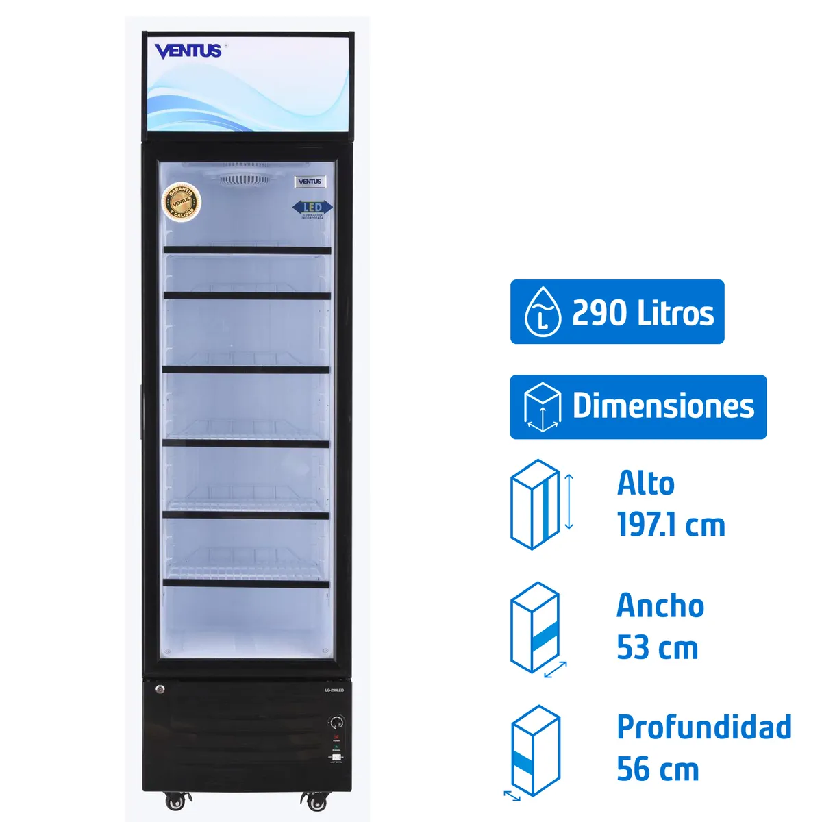 VENTUS - Visi-Cooler 1 puerta 290 litros negro