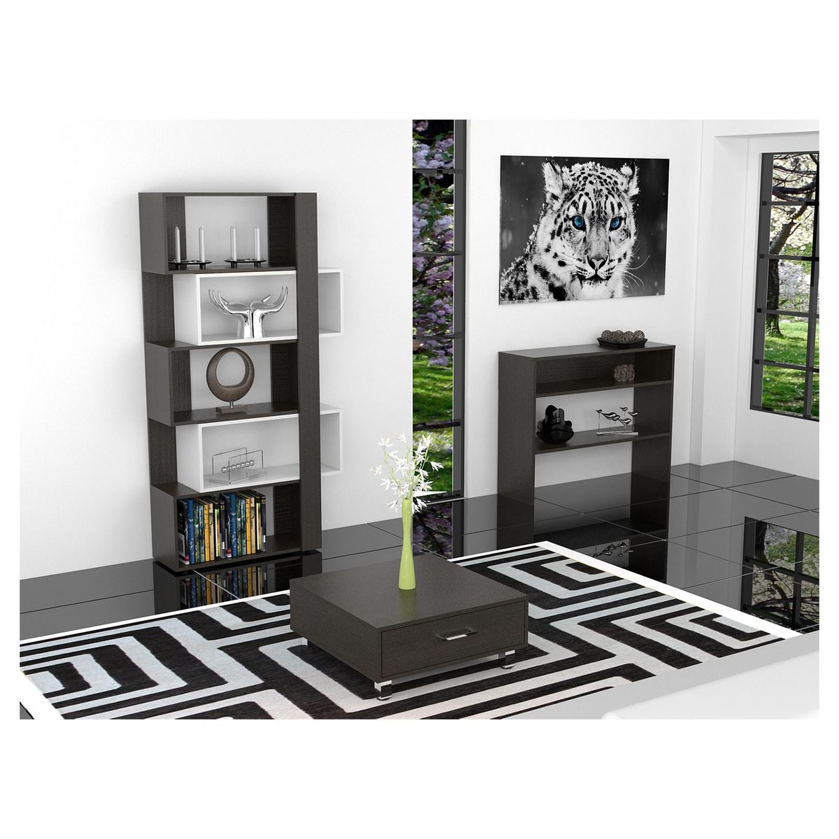 TUHOME - Combo biblioteca + arrimo + mesa de centro