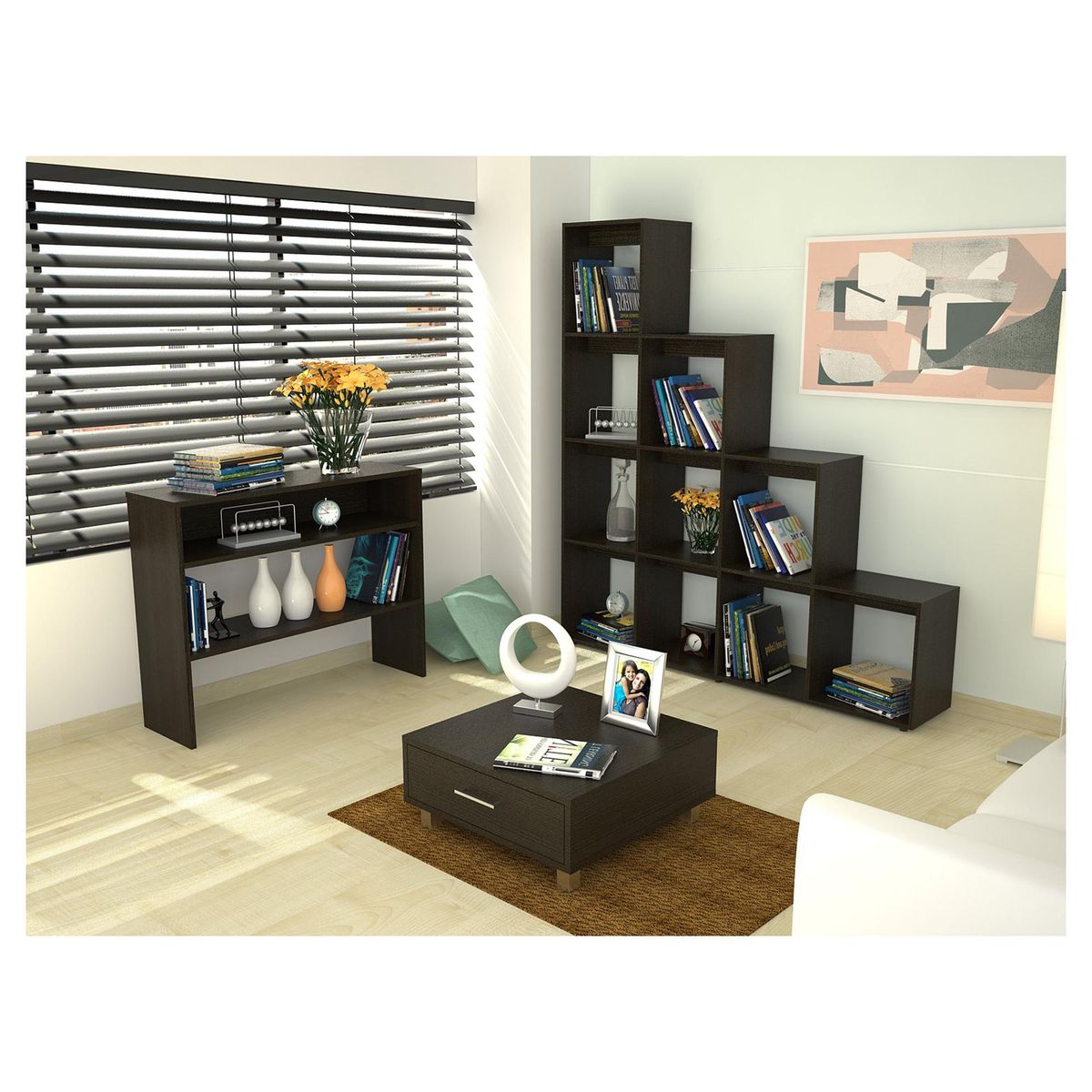 TUHOME - Combo biblioteca + arrimo + mesa centro