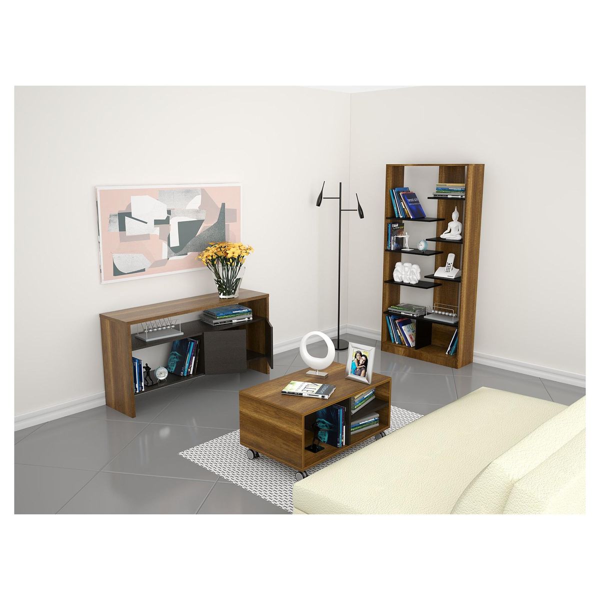 TUHOME - Combo biblioteca + arrimo + mesa de centro