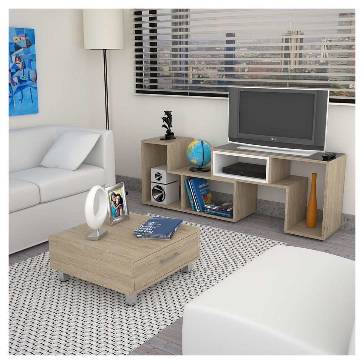 TUHOME - Combo rack de TV + mesa de centro oak