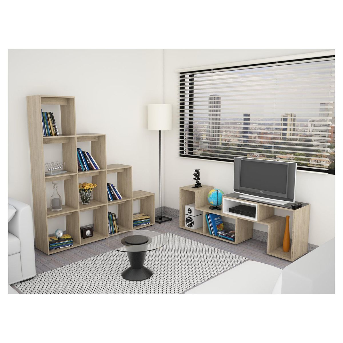 TUHOME - Combo Rack De Tv + Biblioteca Oak