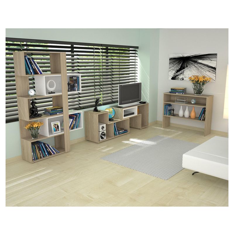 TUHOME - Combo rack de TV + biblioteca + arrimo oak