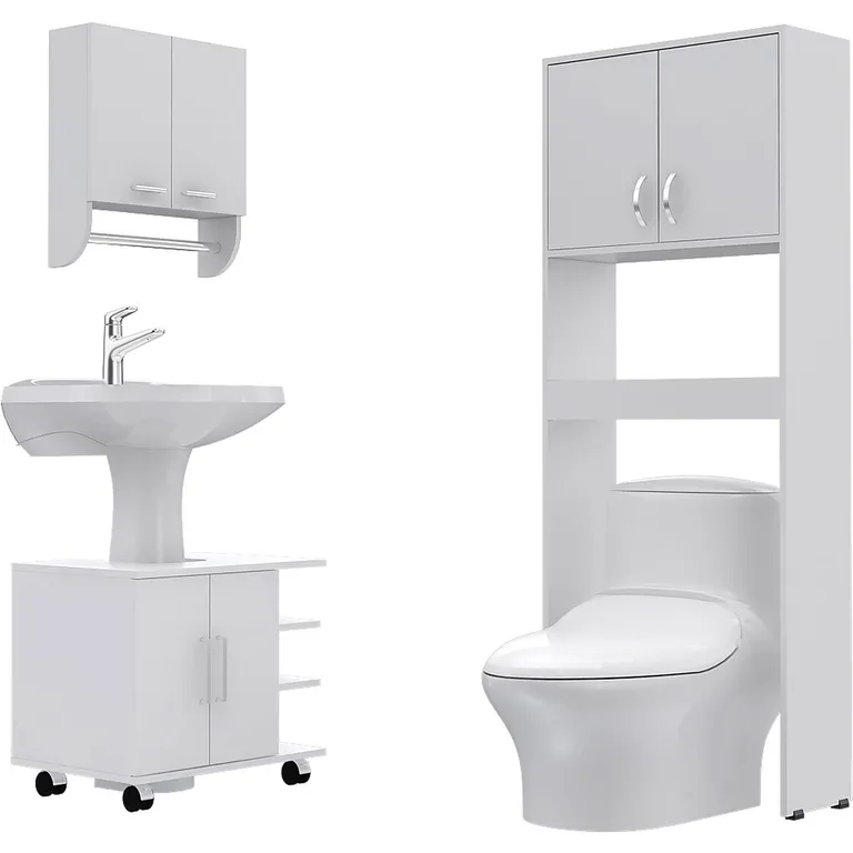 Combo Botiquín con Mueble Bajo Lavamanos y Estante Blanco