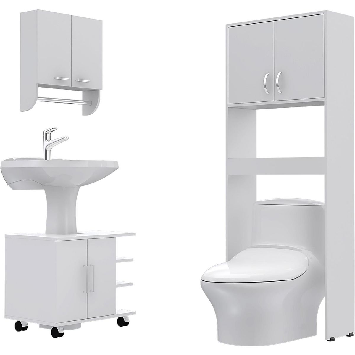 TUHOME - Combo Botiquín con Mueble Bajo Lavamanos y Estante Blanco