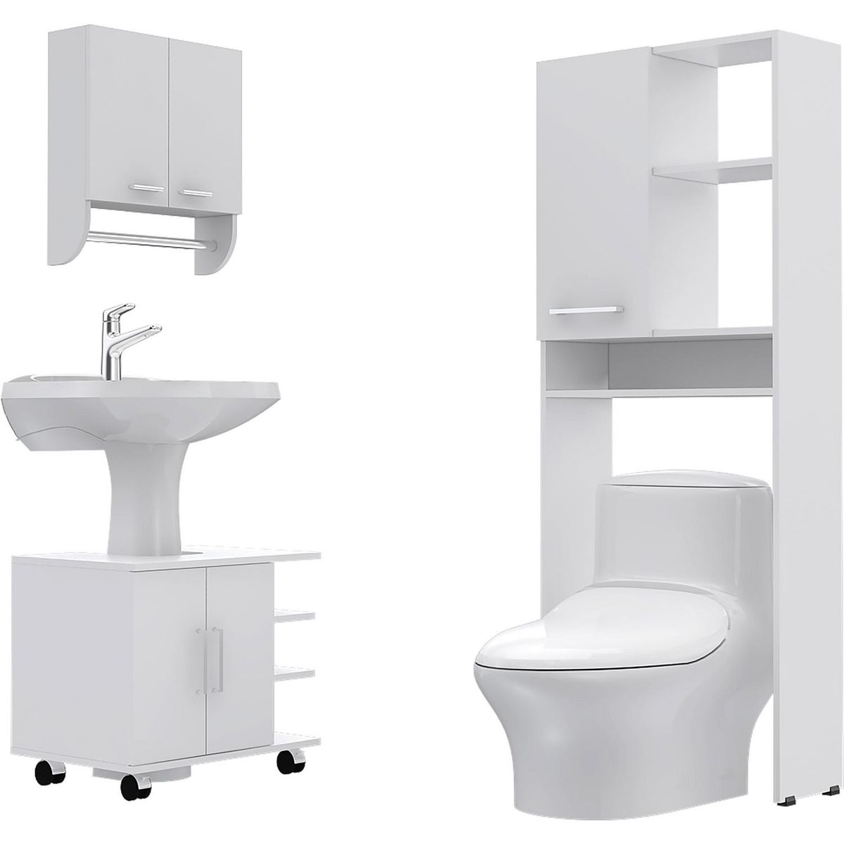 TUHOME - Combo Botiquín con Mueble Bajo Lavamanos y Estante