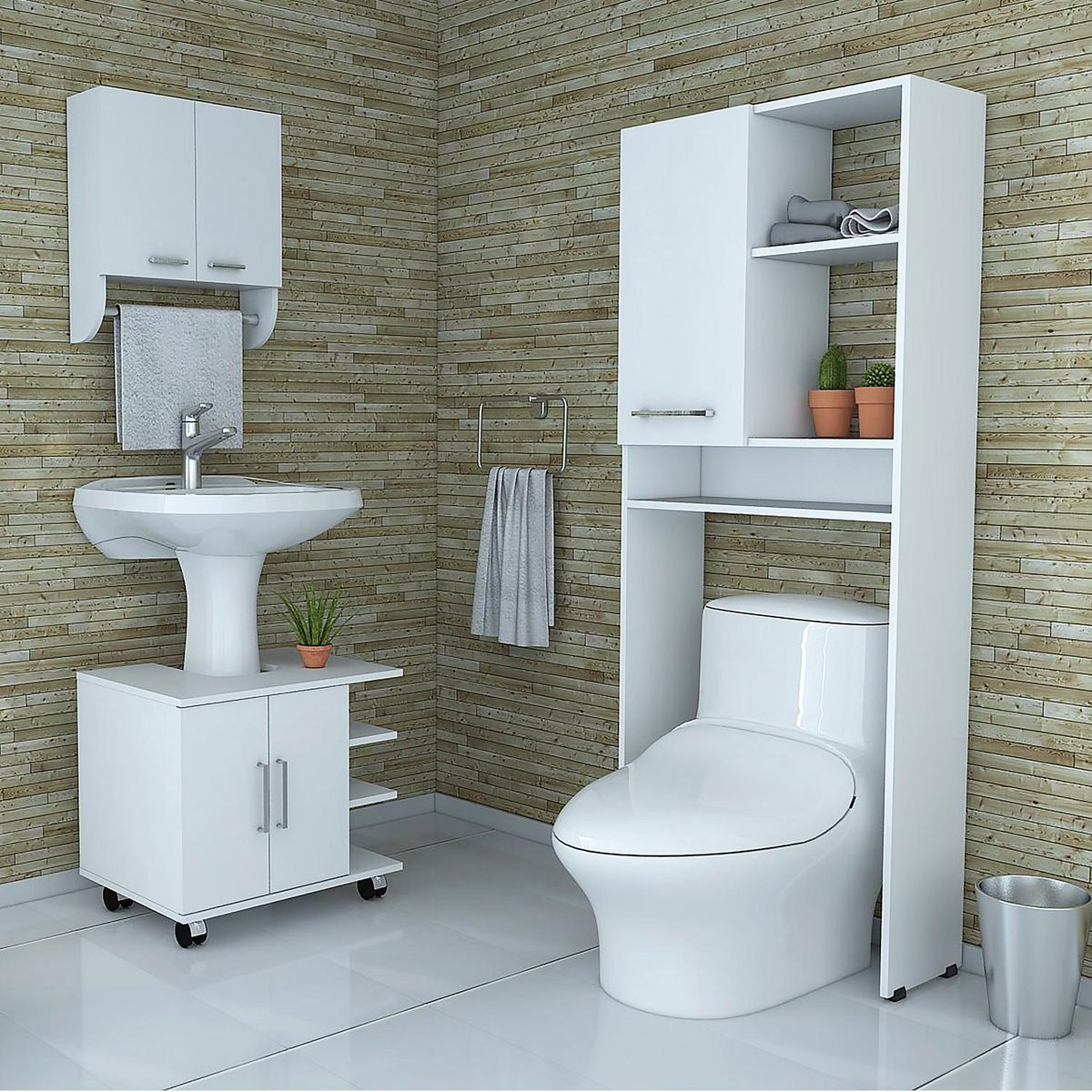 TUHOME - Combo Botiquín con Mueble Bajo Lavamanos y Estante