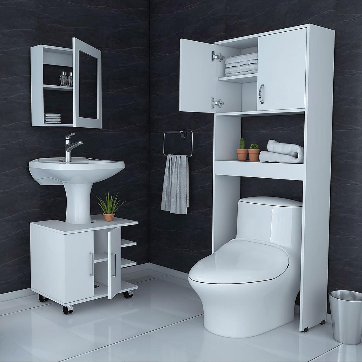 TUHOME - Botiquín Baño con Mueble Bajo Lavamanos y Estante