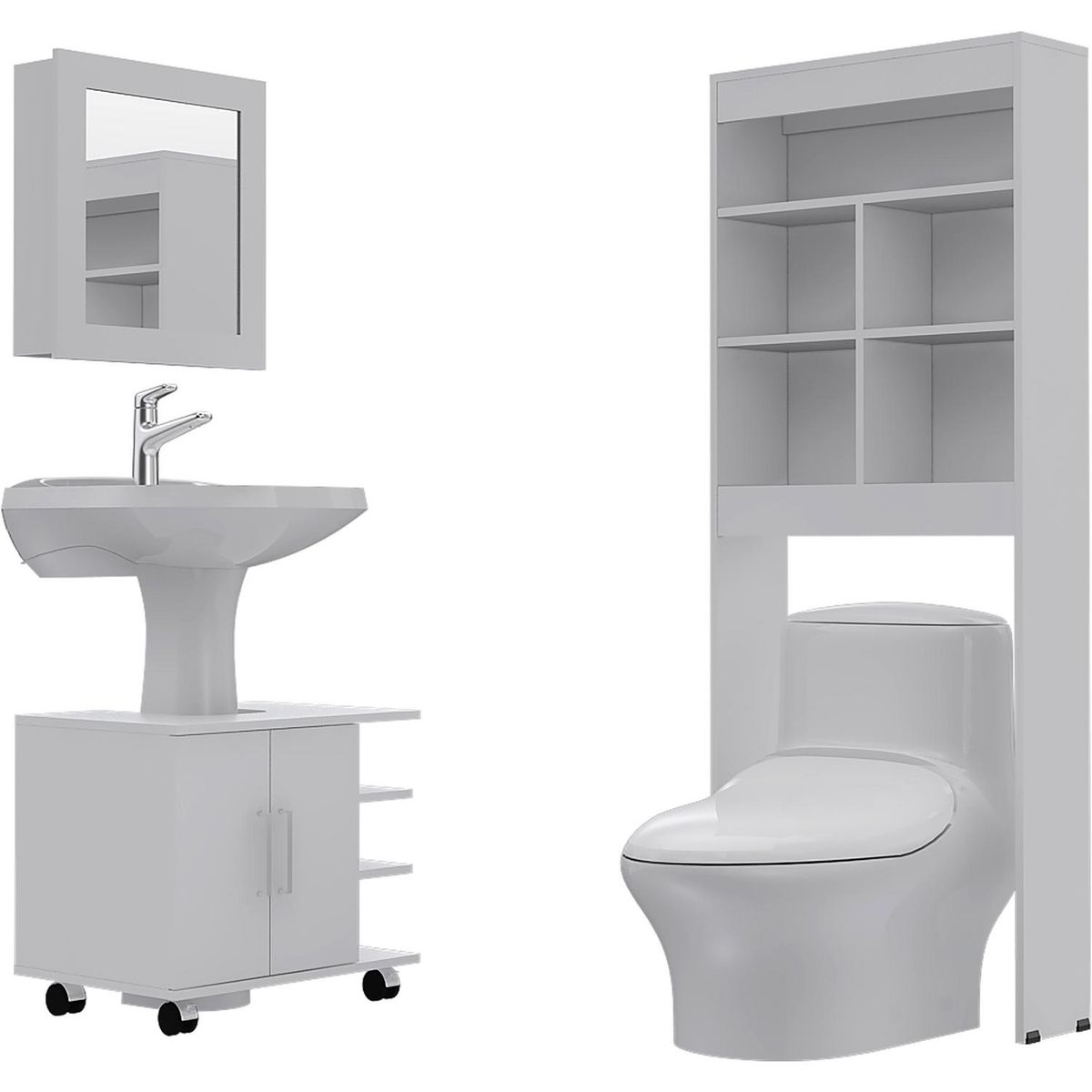 TUHOME - Combo Botiquín con Mueble Bajo Lavamanos y Estante