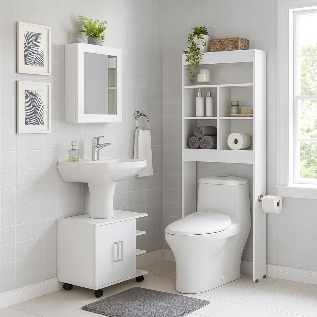 TUHOME - Combo Botiquín con Mueble Bajo Lavamanos y Estante