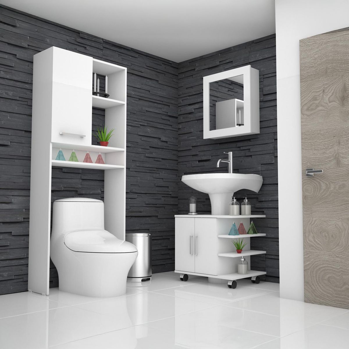 TUHOME - Botiquín de Baño con Mueble Bajo Lavamanos y Estante