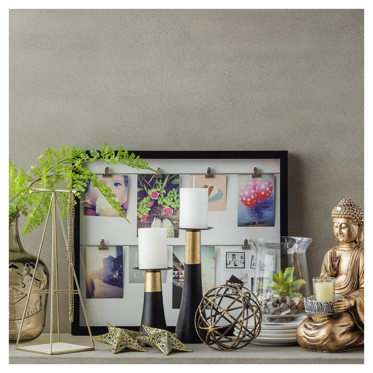 HOMY - Marco de Fotos con Pinzas 44x55 cm Negro Plástico