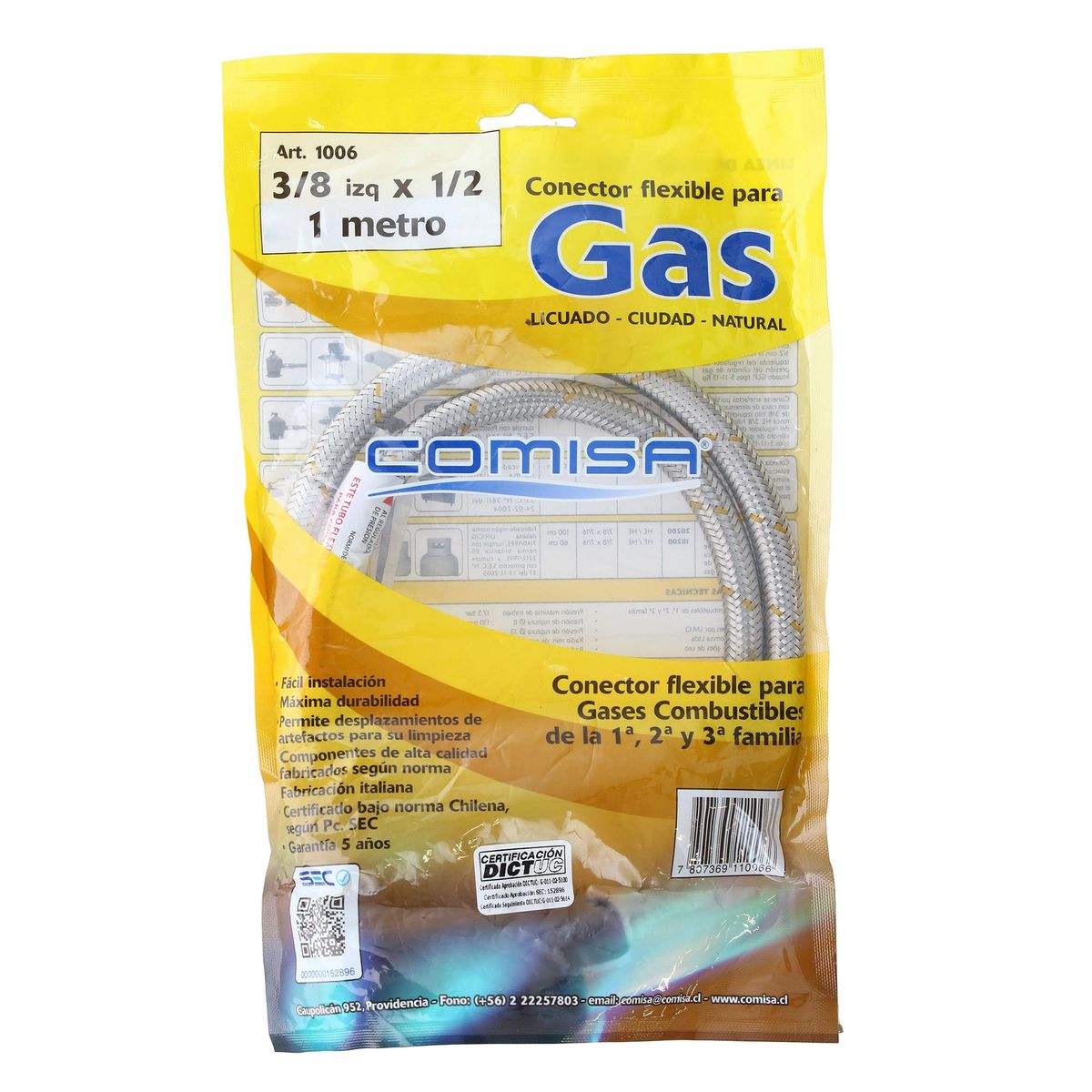 GENERICO - Flexible gas 1/2" 3/8" HI-HI 100 cm