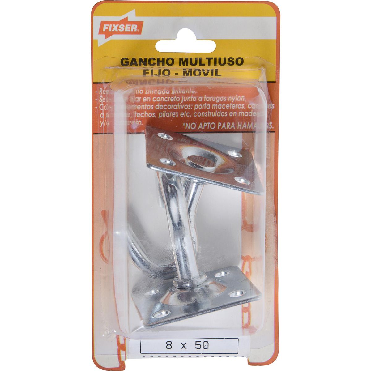 FIXSER - Gancho multiuso fijo 8 x 50mm 2 unidades