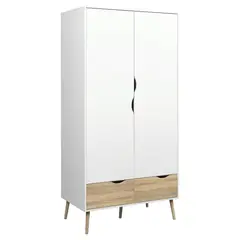 TVILUM - Clóset Oslo 2 Puerta(s) 2 Cajón(es) 1 Repisa(s) 98x200x58 cm Blanco/Oak