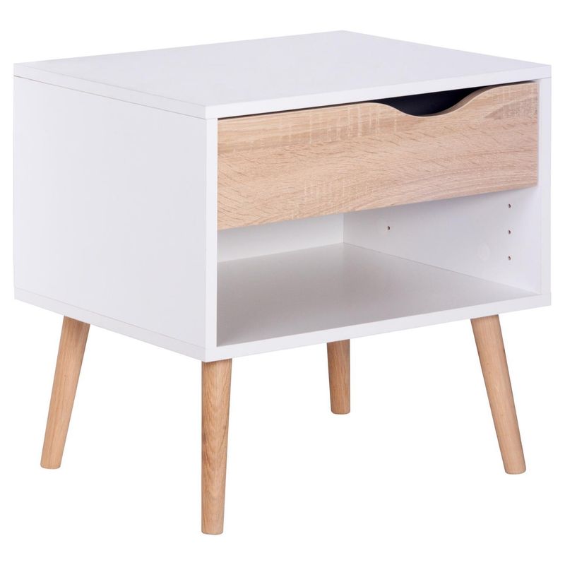TVILUM - Velador 1 Cajón(es) Oslo 50x49x39 cm Blanco/Roble