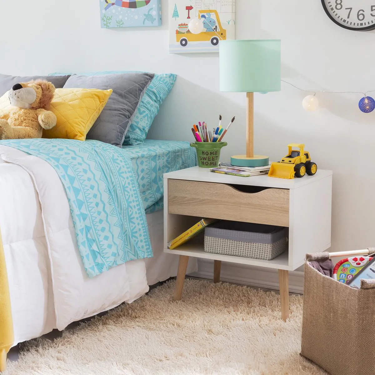 TVILUM - Velador 1 Cajón(es) Oslo 50x49x39 cm Blanco/Roble