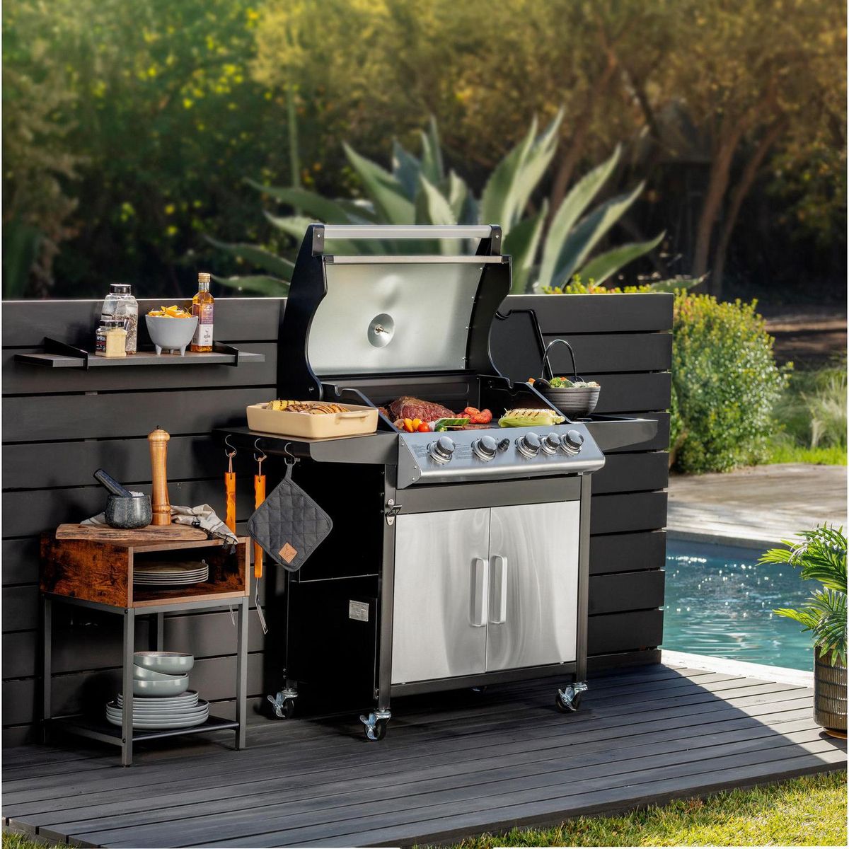 MR BEEF - Parrilla a Gas 4 Quemadores + Quemador Lateral