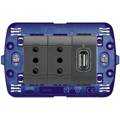 Tomacorriente doble 10A + 1 USB 1,5A Semi armado Antracita