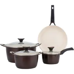 ILKO - Batería de Cocina 7 Piezas Cerámica Profesional Café