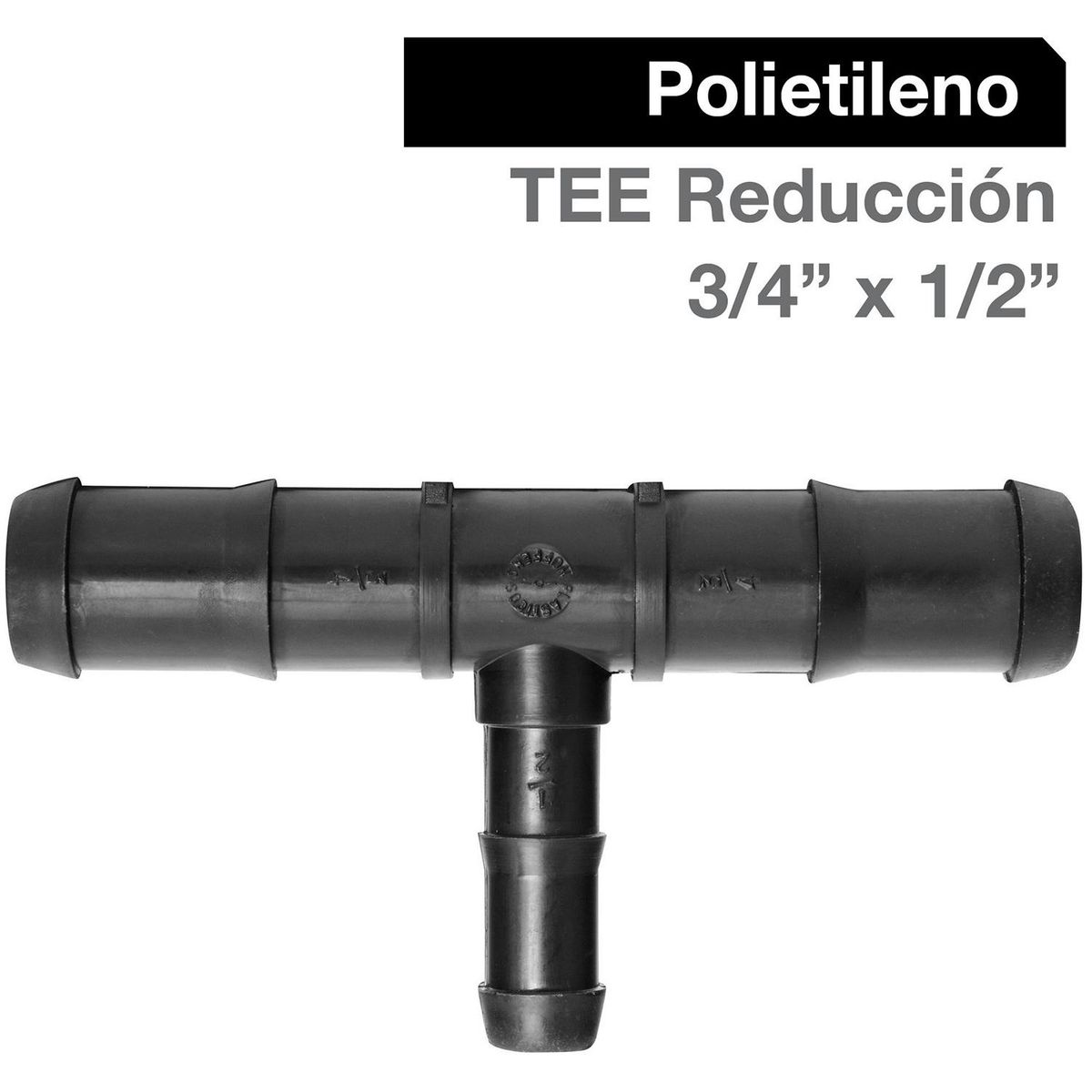 HOFFENS - Tee Reducción Polietileno 3/4" x 1/2" Negro 1u
