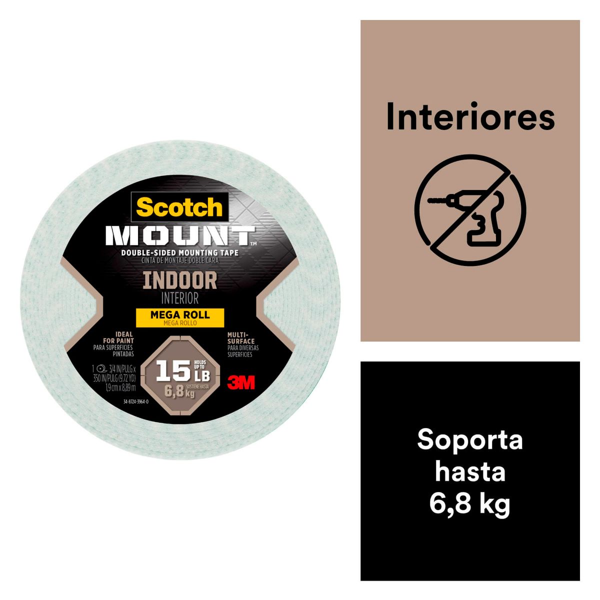 SCOTCH - Cinta Doble Faz Scotch-Mount Interiores 19 mm x 8.9 mts