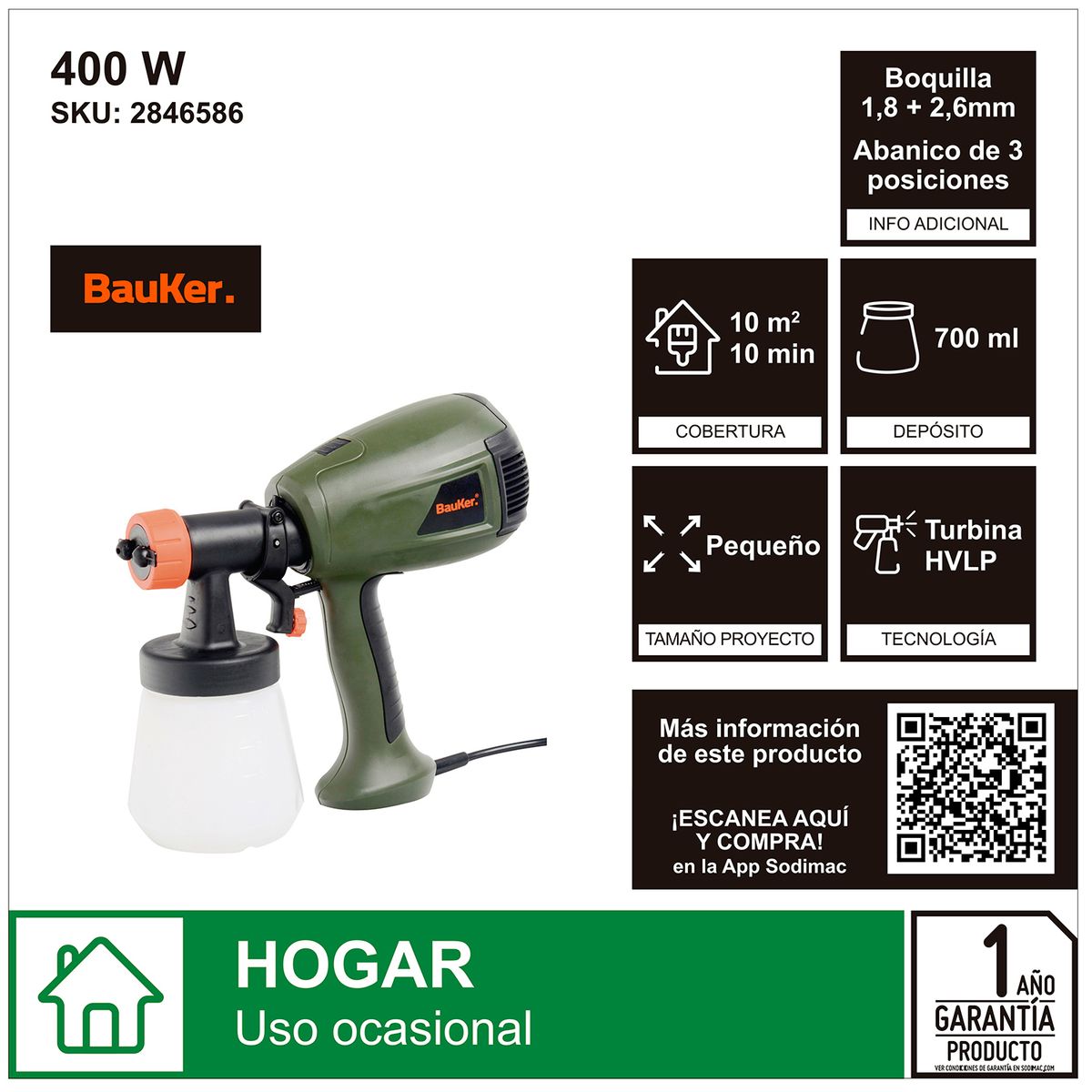 BAUKER - Pistola para pintar 400 W