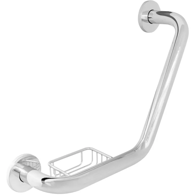 Barra de seguridad curva para baño con jabonera 55 cm cromado