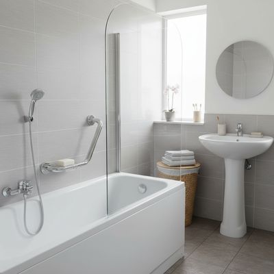 Imagen 2 del producto Barra de seguridad curva para baño con jabonera 55 cm cromado