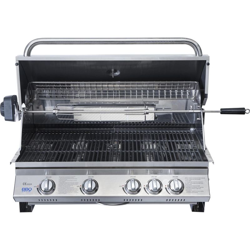 BBQ GRILL - Parrilla empotrable a gas 4 quemadores + Spiedo + rostizador trasero