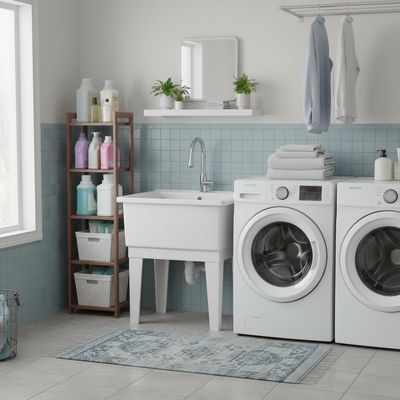 Imagen 2 del producto Lavadero Fibra de Vidrio Forma Rectangular Vidrio 73x42.5x58 cm Blanco