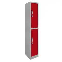 MALETEK - Locker de Oficina con Portacandado 2 Puerta(s) 2 Repisa(s) 50x166x29 cm Gris/Rojo